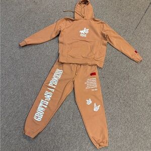 CHNGE Tan Hoodie with White Text